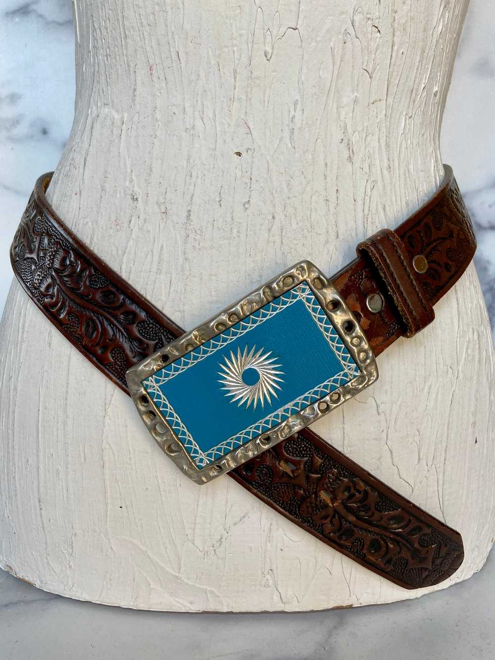 Vintage tooled leather belt - image 1