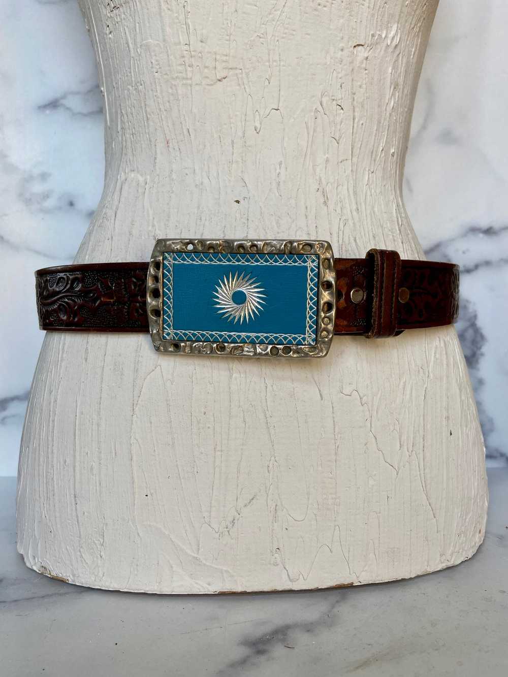 Vintage tooled leather belt - image 2