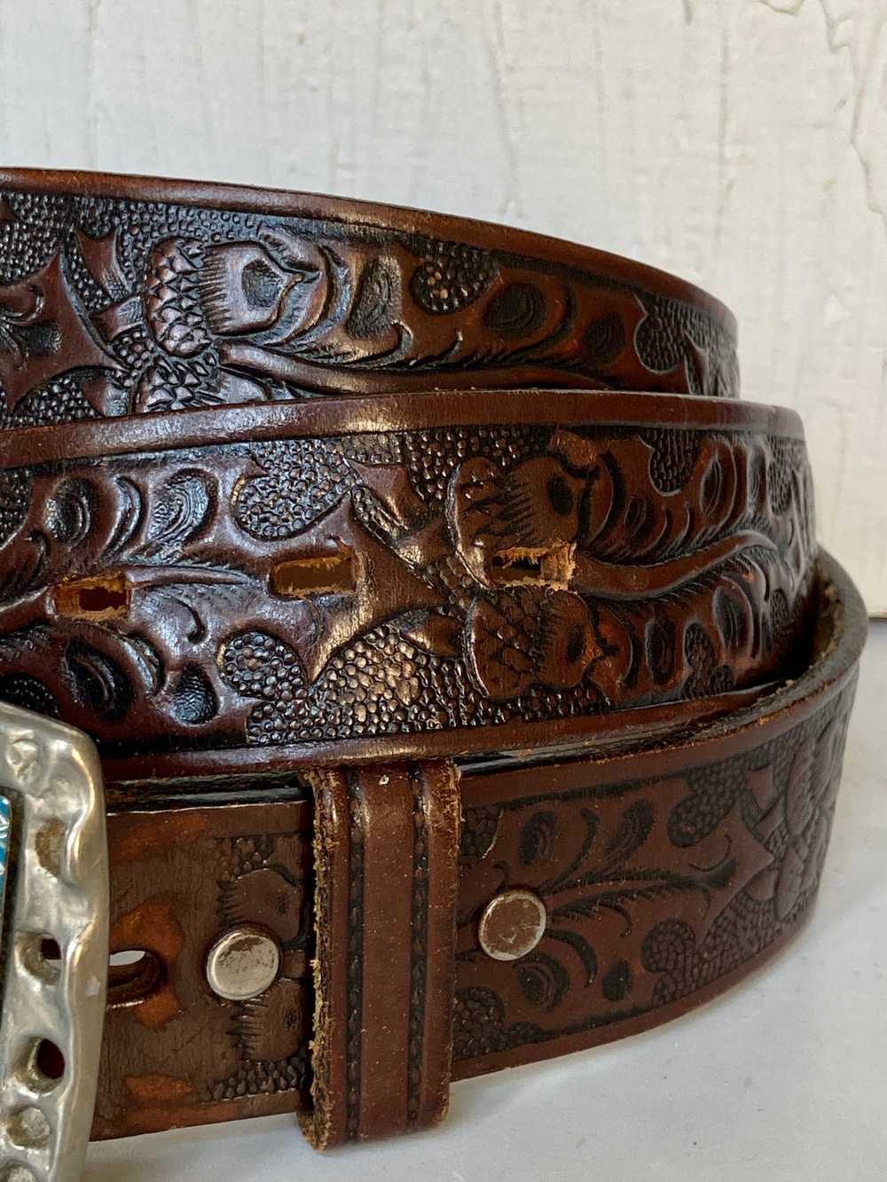 Vintage tooled leather belt - image 5