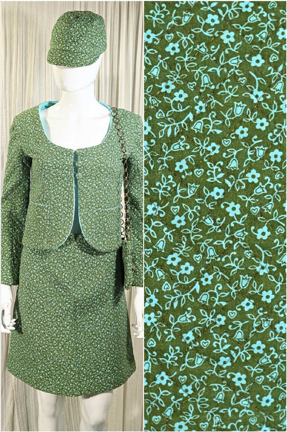 Vintage 60s Mod Floral Print Suit, + Hat/Bag, 4 P… - image 1