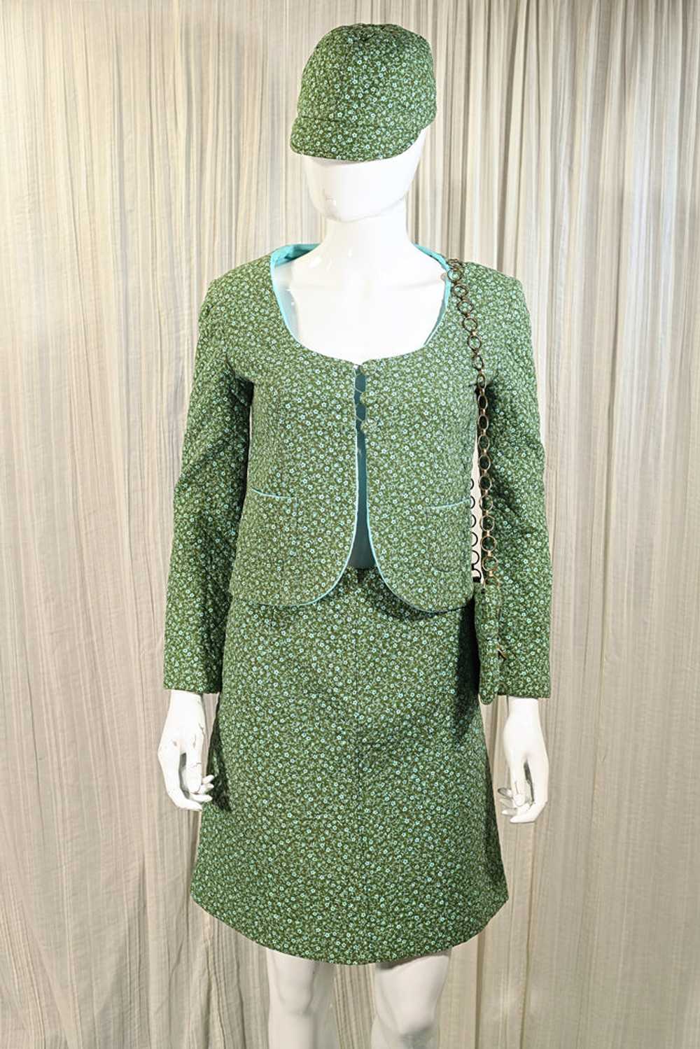 Vintage 60s Mod Floral Print Suit, + Hat/Bag, 4 P… - image 6