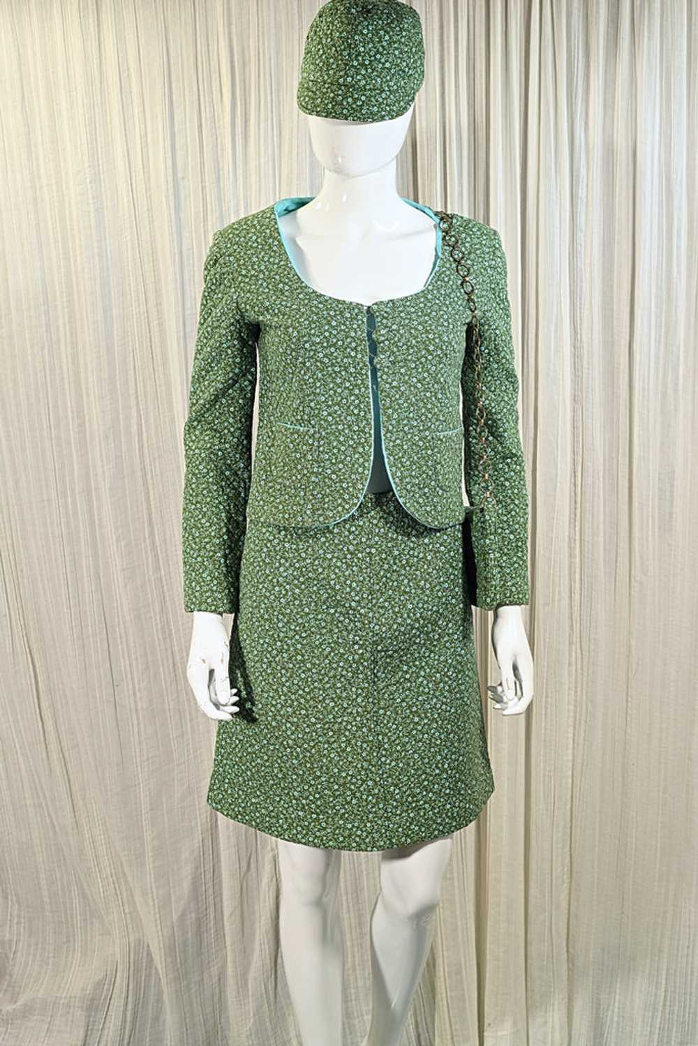 Vintage 60s Mod Floral Print Suit, + Hat/Bag, 4 P… - image 8