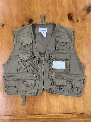 LL Bean Vintage Fly Fishing Vest Men XL Tan Zip Pockets Patch Outdoor Camp  Hunt 