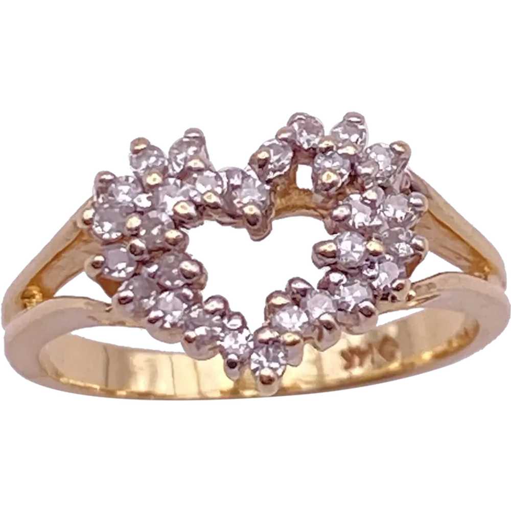 Diamond HEART Ring 14K Gold .28 Carat TW - image 1