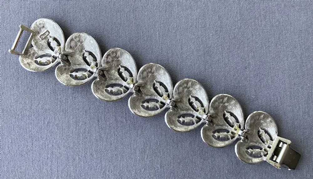 Vintage Textured Silver & Rhinestone Bracelet & E… - image 3