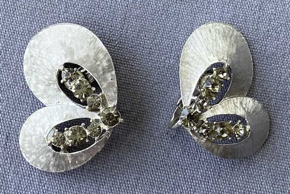 Vintage Textured Silver & Rhinestone Bracelet & E… - image 5