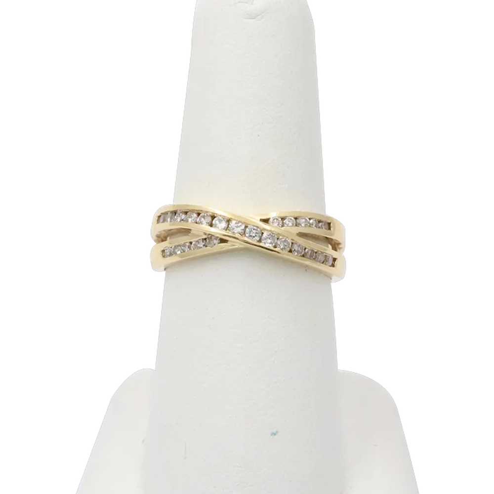 Vintage Crossover Diamonds 14K Yellow Gold Ring - image 1