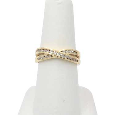 Vintage Crossover Diamonds 14K Yellow Gold Ring - image 1