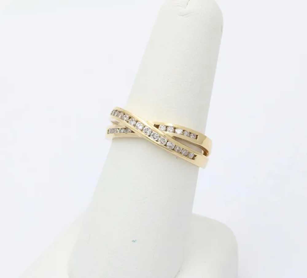 Vintage Crossover Diamonds 14K Yellow Gold Ring - image 2