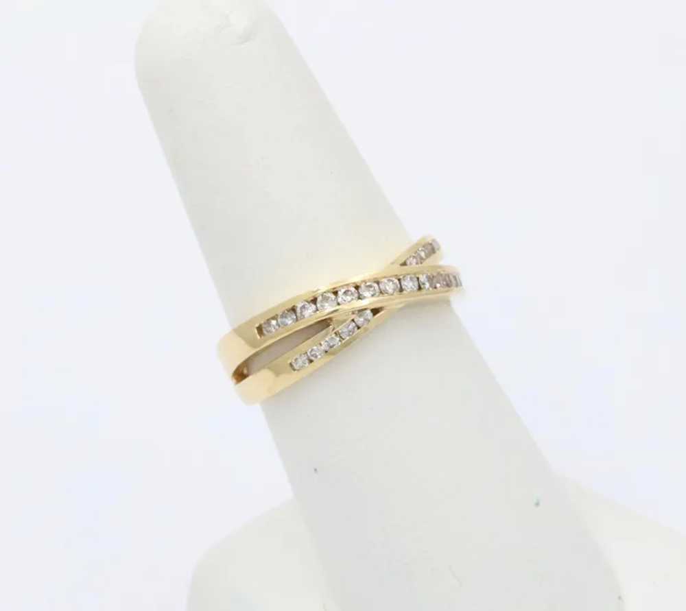 Vintage Crossover Diamonds 14K Yellow Gold Ring - image 3