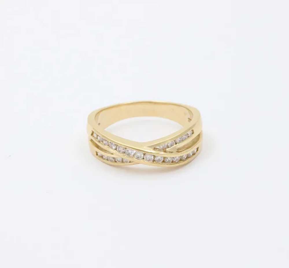 Vintage Crossover Diamonds 14K Yellow Gold Ring - image 4
