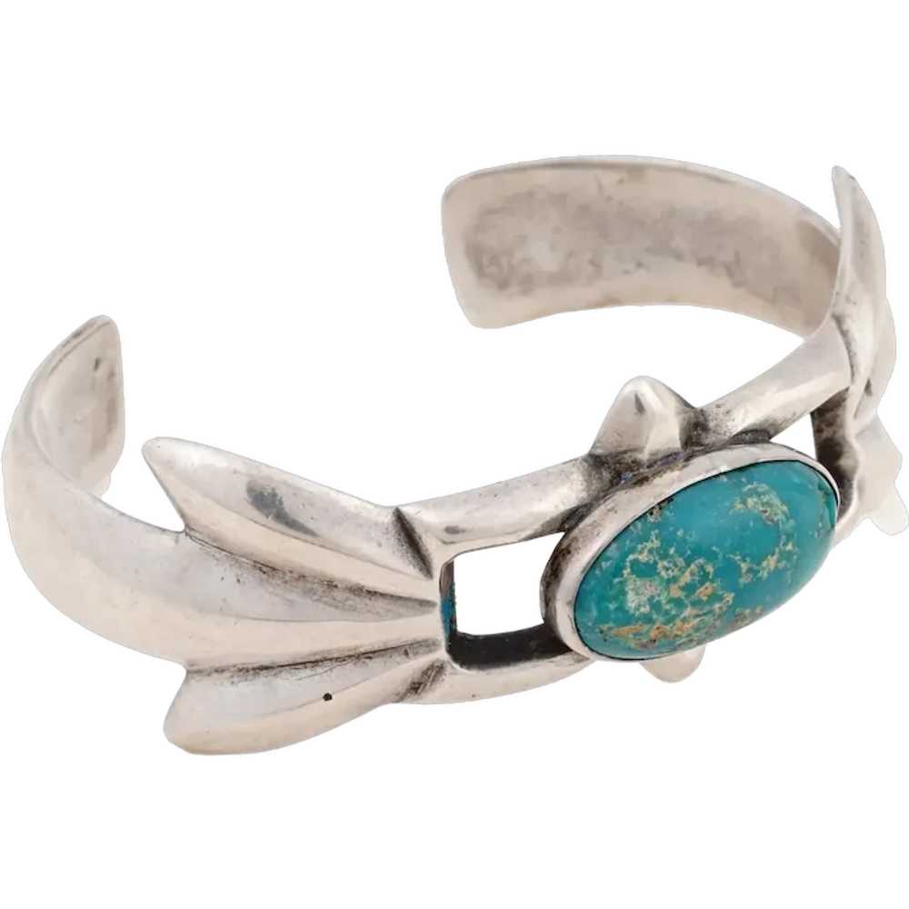 Native American Sterling And Turquoise Bangle Cuff - image 1
