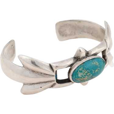 Native American Sterling And Turquoise Bangle Cuff - image 1