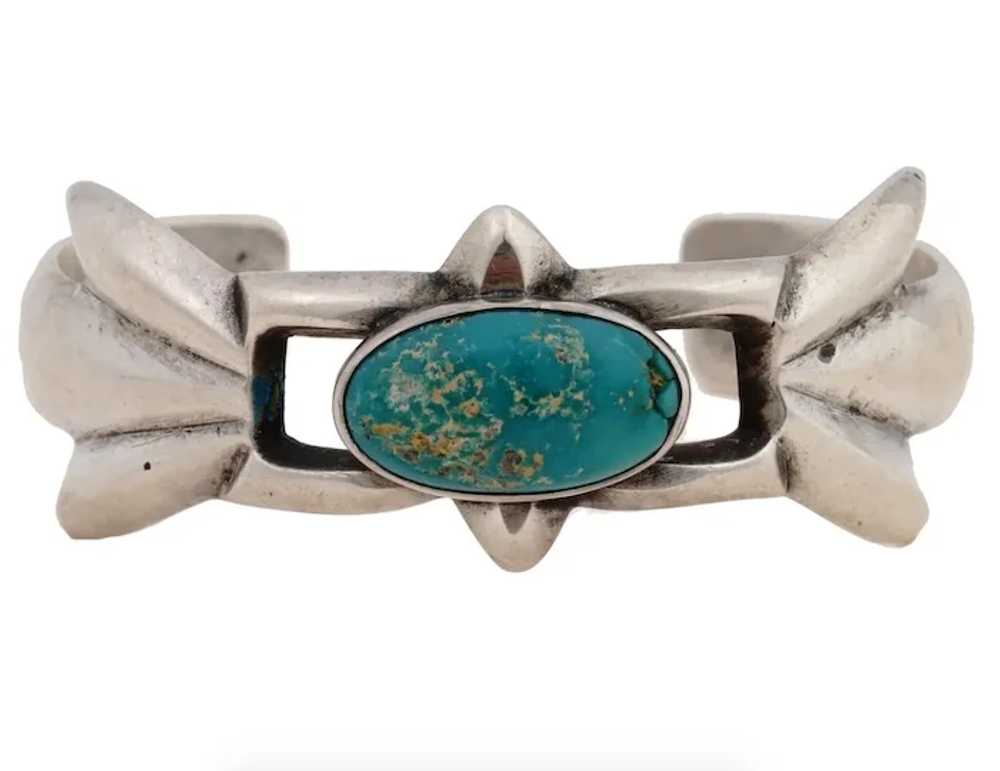 Native American Sterling And Turquoise Bangle Cuff - image 2