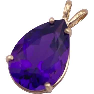 Pear Faceted Amethyst Pendant 4.85 Carat 14K Gold - image 1