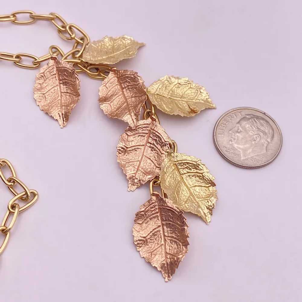 Leaf Detail Lariat Y Necklace 14K Rose and Yellow… - image 3
