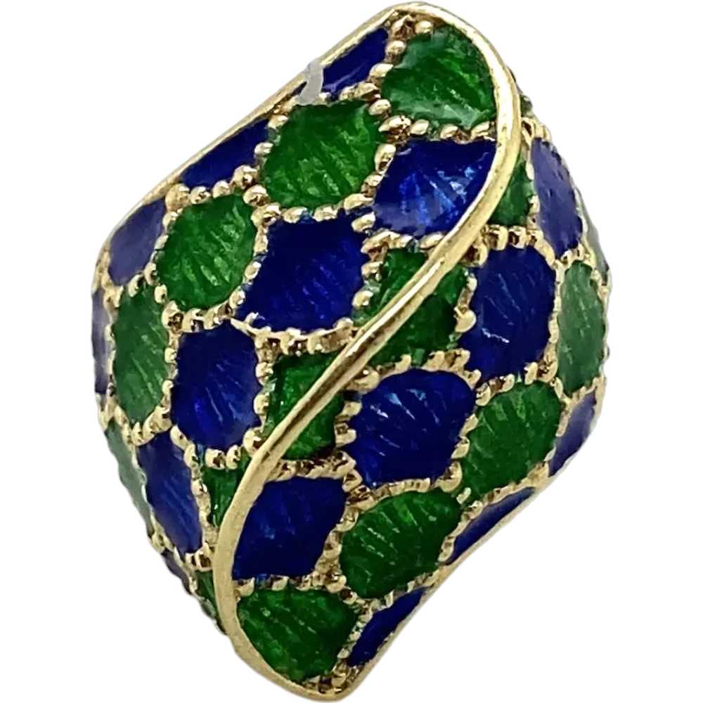 14K Yellow Gold Enamel Ring - image 1