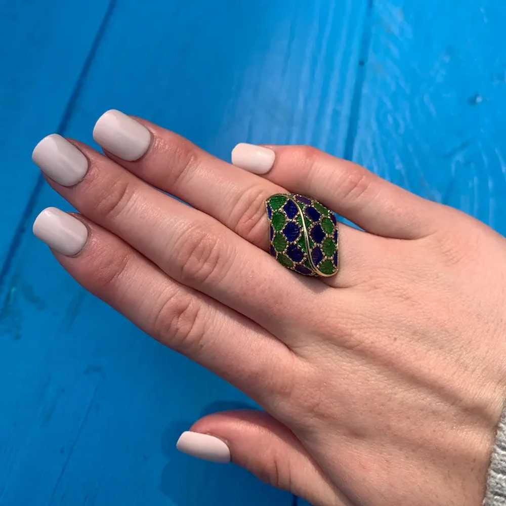 14K Yellow Gold Enamel Ring - image 5