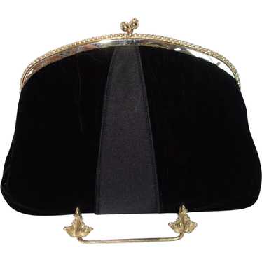 Vintage Black Velvet Evening Bag with Rhinestone … - image 1