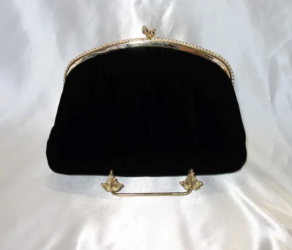 Vintage Black Velvet Evening Bag with Rhinestone … - image 2