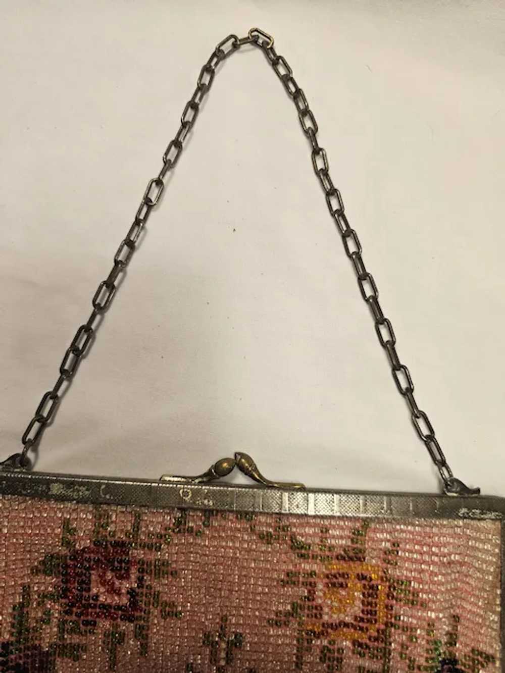 Antique Beaded Pink Handbag with Roses - image 10