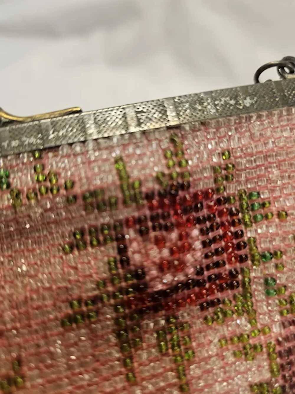 Antique Beaded Pink Handbag with Roses - image 8
