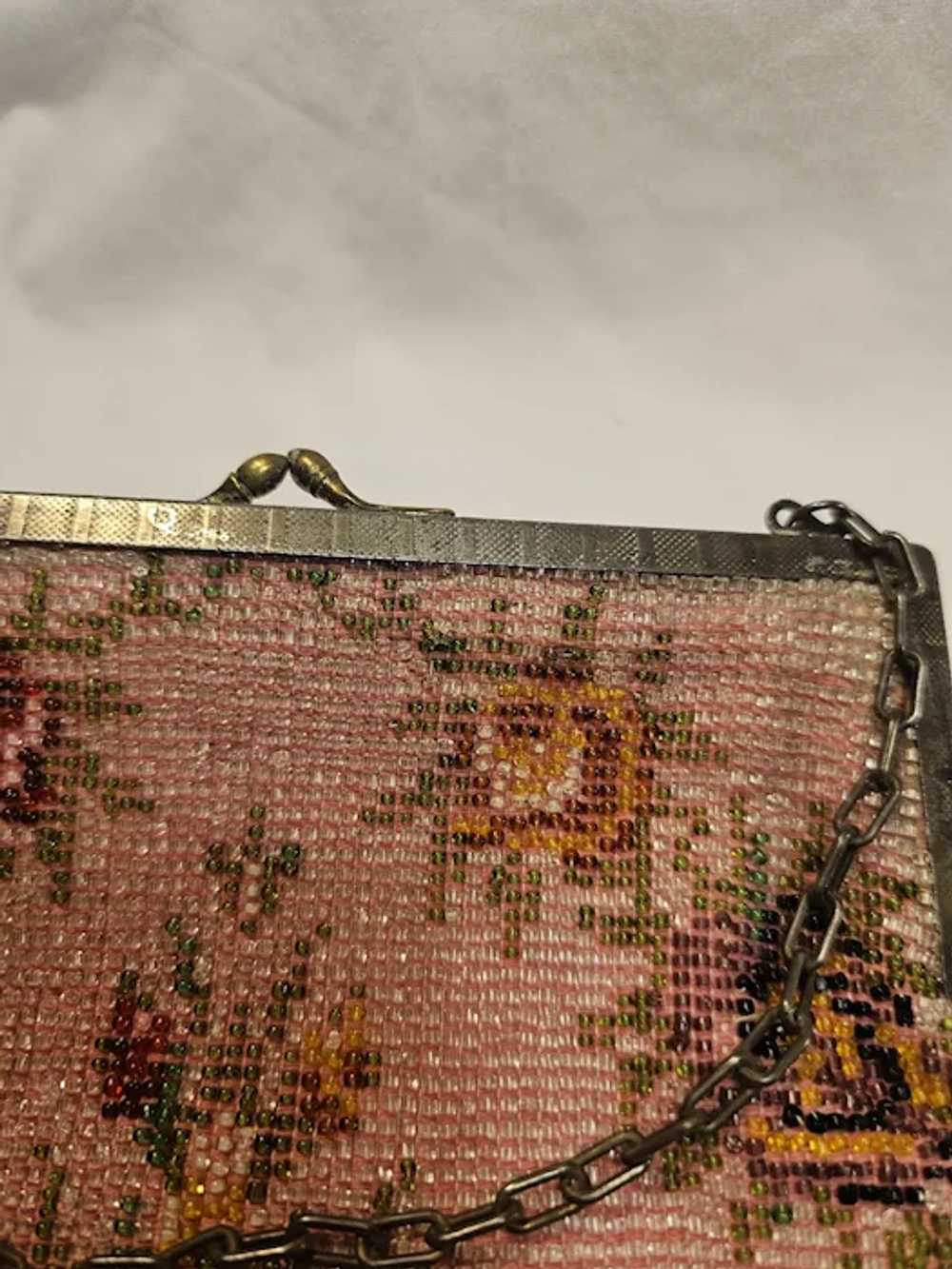 Antique Beaded Pink Handbag with Roses - image 9