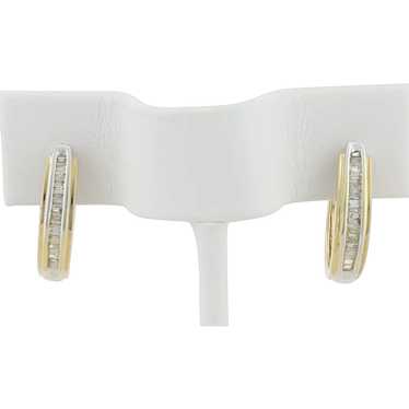 10k Yellow Gold Baguette Diamond Hoop Earrings .50