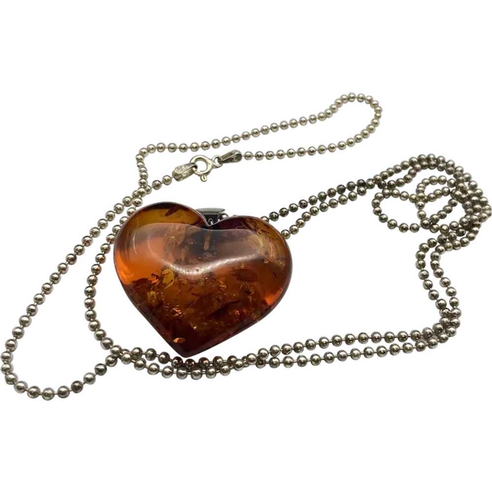 Sterling Silver Amber Beaded Necklace with 1 1/4"… - image 3