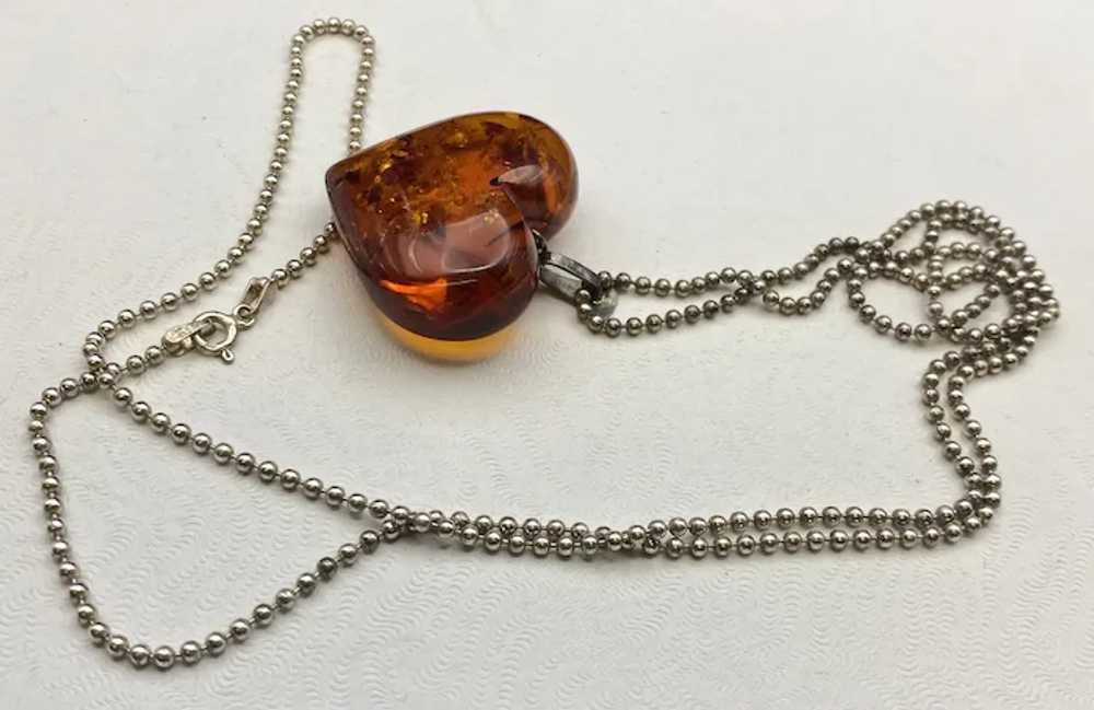 Sterling Silver Amber Beaded Necklace with 1 1/4"… - image 4
