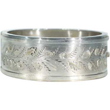 Victorian Sterling Silver Engraved Thistles Bangle