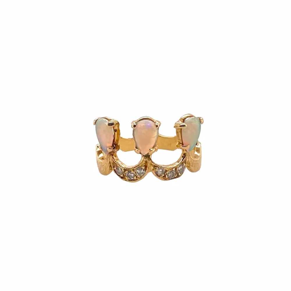 Vintage 14K Gold Opal and Diamond Crown Ring - image 2