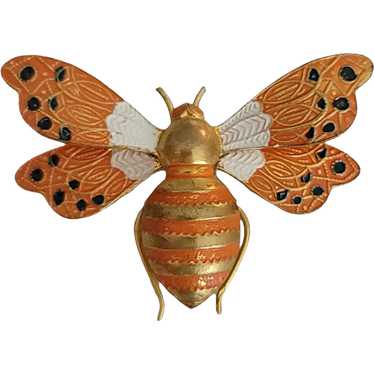 Spain Enamel Toledo Ware Metal Insect Moth Brooch… - image 1