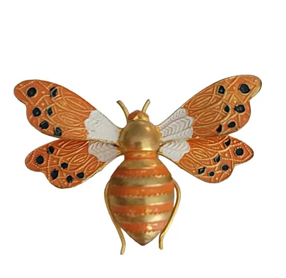 Spain Enamel Toledo Ware Metal Insect Moth Brooch… - image 2