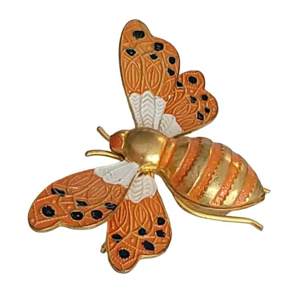 Spain Enamel Toledo Ware Metal Insect Moth Brooch… - image 3