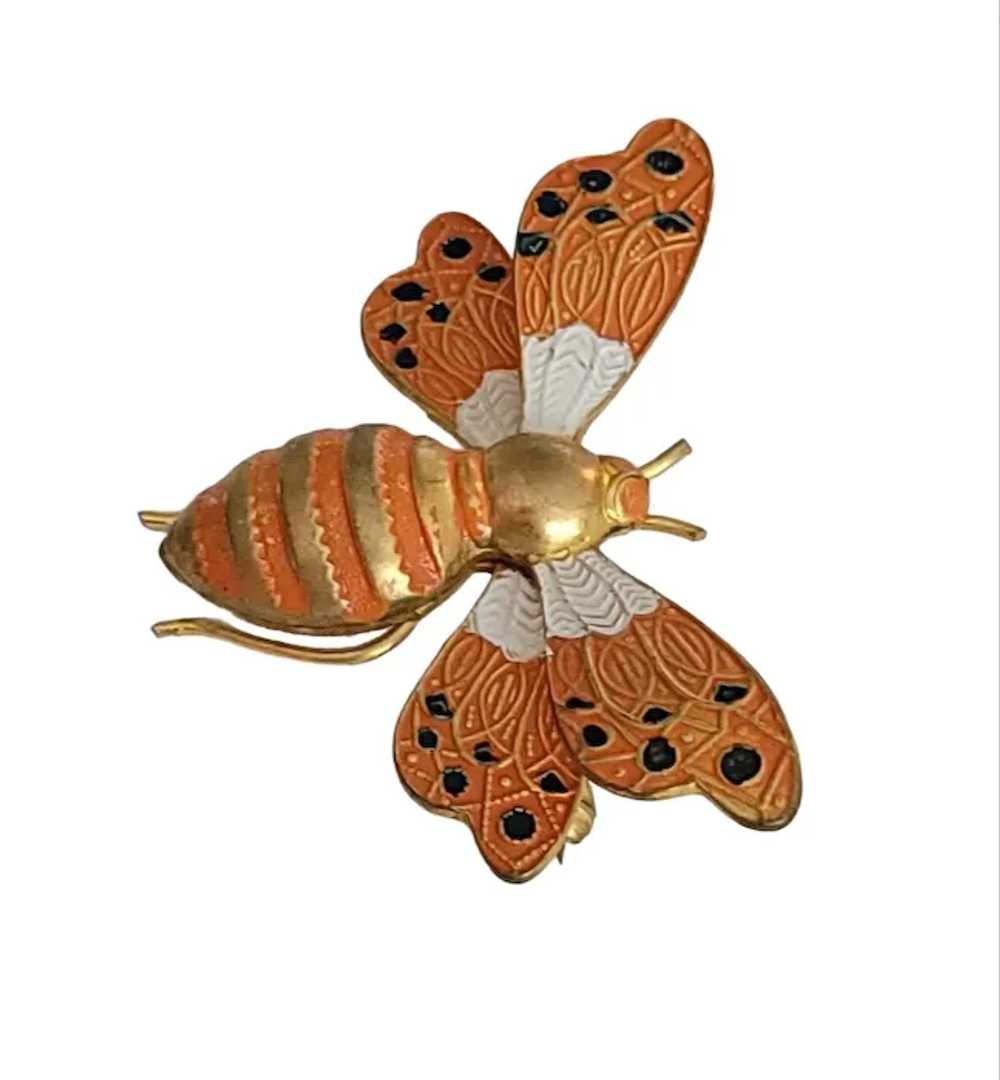 Spain Enamel Toledo Ware Metal Insect Moth Brooch… - image 4