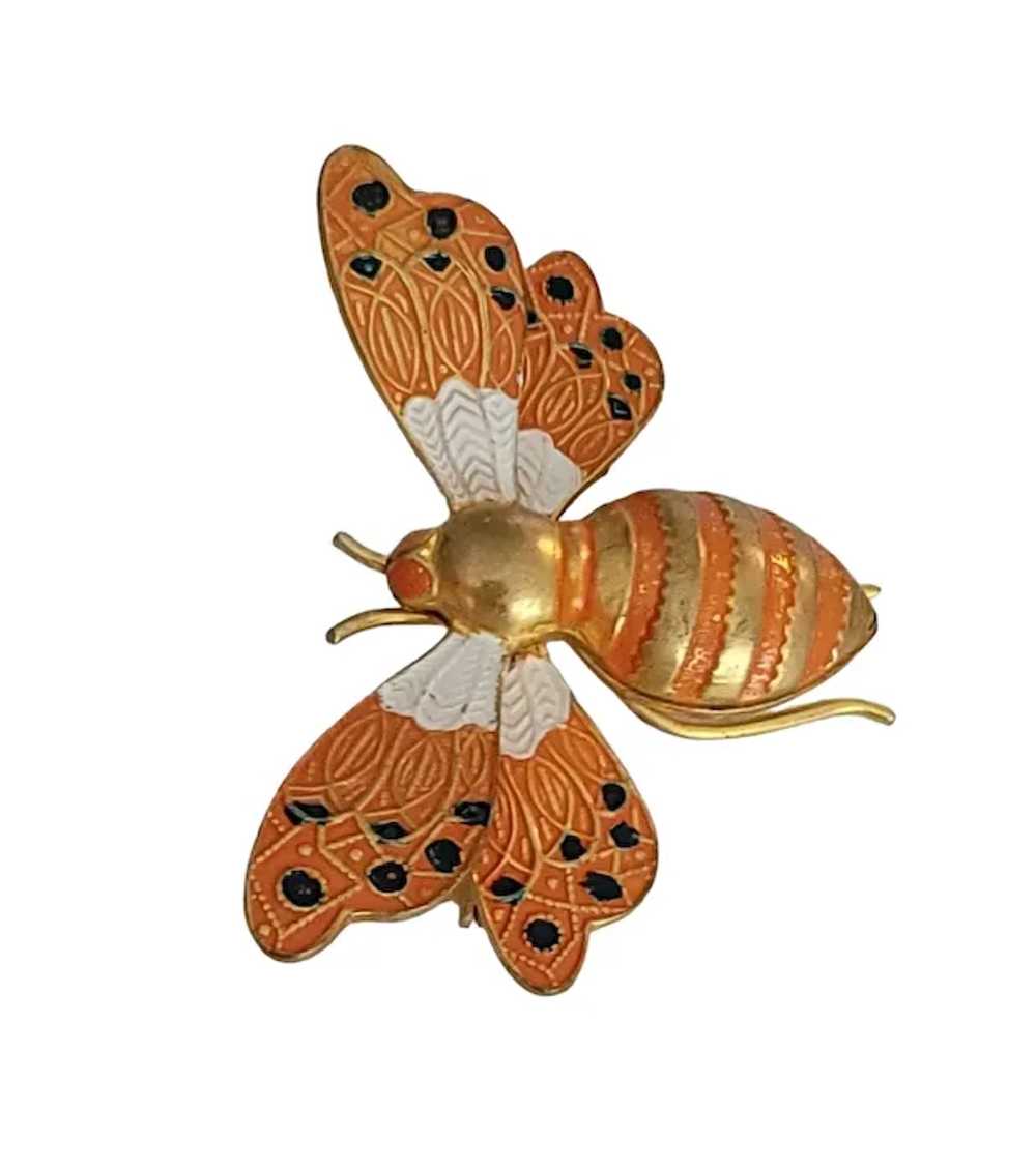 Spain Enamel Toledo Ware Metal Insect Moth Brooch… - image 5