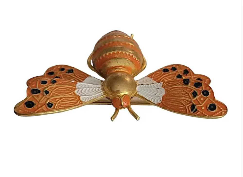 Spain Enamel Toledo Ware Metal Insect Moth Brooch… - image 6
