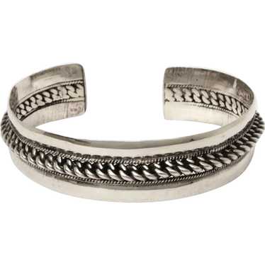 1000 Silver Cuff Bracelet Raised Braided Center, F