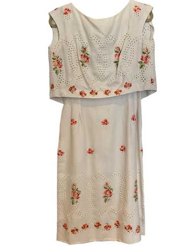 White & Floral Linen Eyelet Dress (Two pieces) by… - image 1