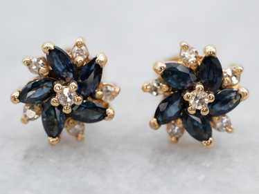 Floral Sapphire and Diamond Stud Earrings - image 1