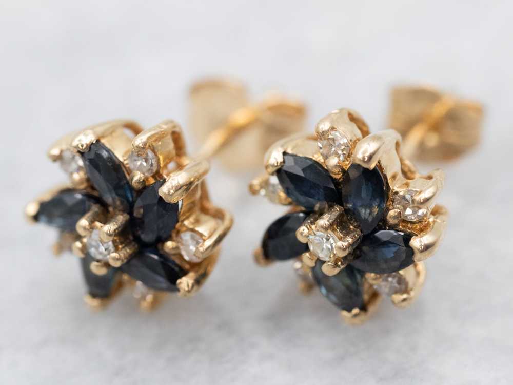 Floral Sapphire and Diamond Stud Earrings - image 2