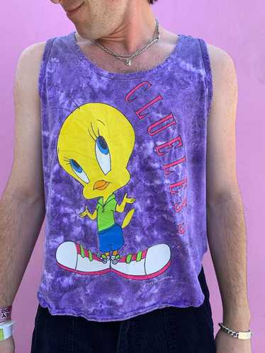 TWEETY CLUELESS GRAPHIC TIE DYED TANK TOP