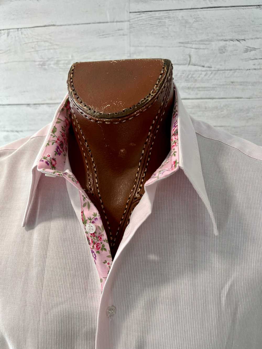00’s Pastel Pink Seersucker Floral Inside Collar … - image 4