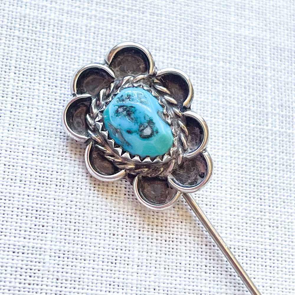 Vintage Silver Turquoise Southwestern Stick Pin/B… - image 1