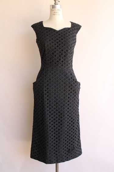Vintage 1950s Black Lattice Work Wiggle Dress With