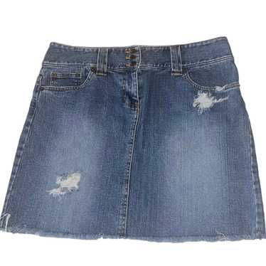 Loft LOFT Frayed Distressed Denim Mini Skirt Mediu
