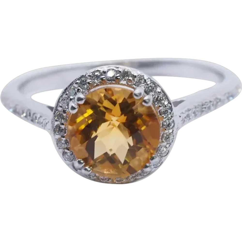 Checkerboard Citrine Halo Sterling Silver Ring - image 1