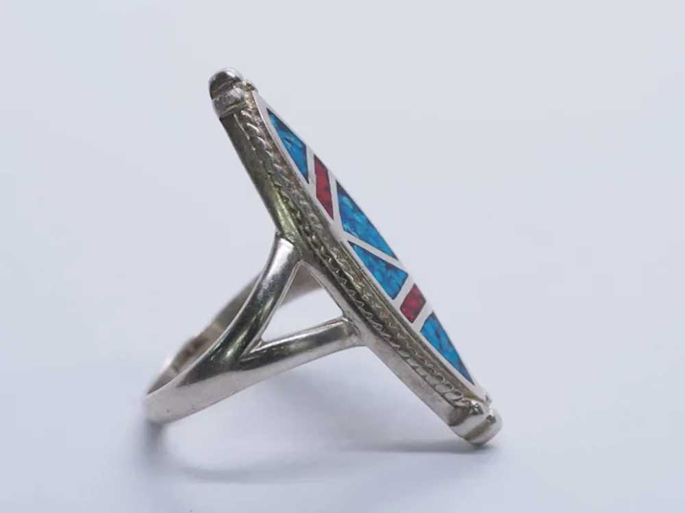 Turquoise And Coral Inlaid South West Sterling Si… - image 2