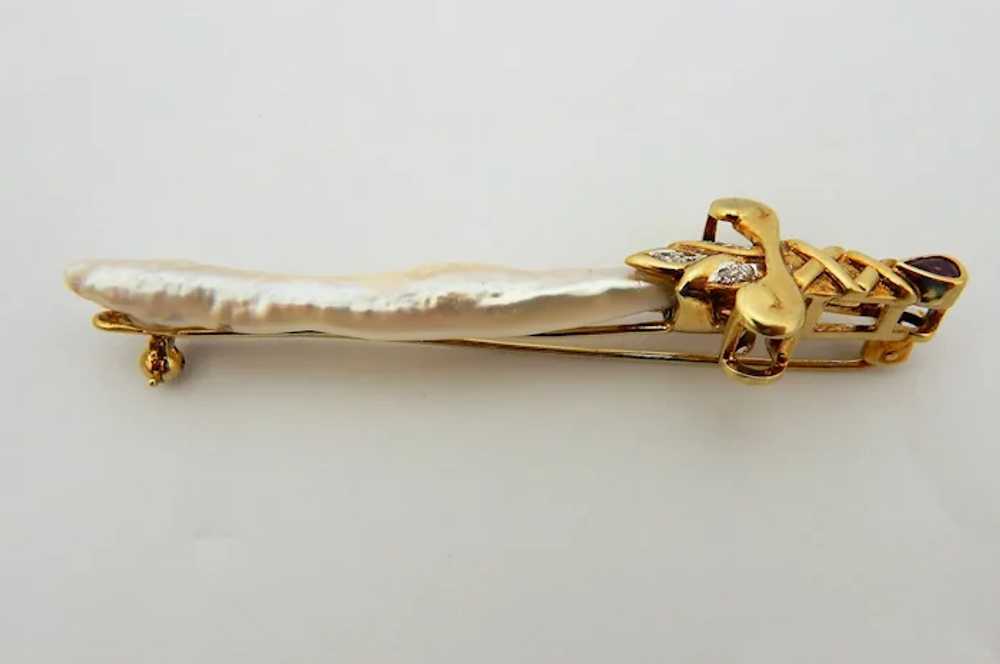 One of a Kind 14K Gold Pearl Pin Sword design - image 6